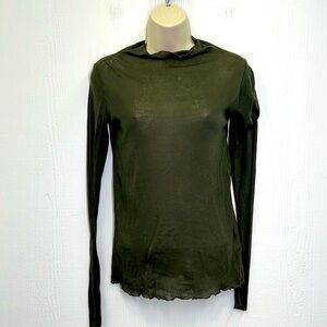 Zara -NWT Dark Green Sheer Mock Neck Long Sleeve Lightweight Blouse Size Medium